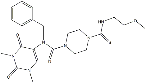 4-(1,3-DIMETHYL-7-BENZYL-2,6-DIOXO-2,3,6,7-TETRAHYDRO-1H-PURIN-8-YL)-N-(2-METHOXYETHYL)PIPERAZINE-1-CARBOTHIOAMIDE Struktur