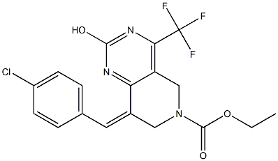 8-(E)-P-CHLOROBENZYLIDENE-6-ETHOXYCARBONYL-5,6,7,8-TETRAHYDRO-2-HYDROXY-4-(TRIFLUOROMETHYL)PYRIDO-[4,3-D]-PYRIMIDINE Struktur