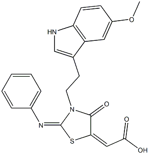 (2E)-[(2E)-3-[2-(5-METHOXY-1H-INDOL-3-YL)ETHYL]-4-OXO-2-(PHENYLIMINO)-1,3-THIAZOLIDIN-5-YLIDENE]ACETIC ACID Struktur