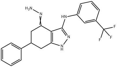 6-PHENYL-3-((3-(TRIFLUOROMETHYL)PHENYL)AMINO)-5,6,7-TRIHYDRO1H-INDAZOL-4-HYDRAZONE Struktur