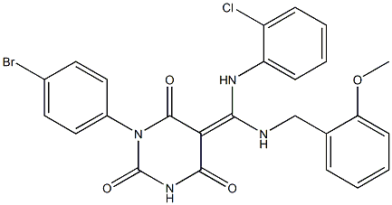 (Z)-1-(4-BROMOPHENYL)-5-((2-CHLOROPHENYLAMINO)(2-METHOXYBENZYLAMINO)METHYLENE)PYRIMIDINE-2,4,6(1H,3H,5H)-TRIONE Struktur