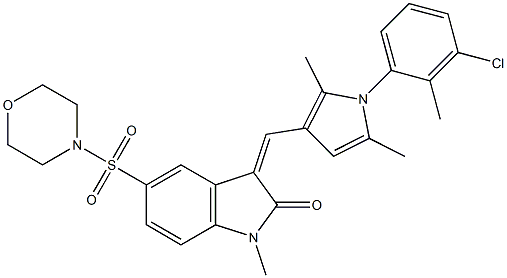 (Z)-3-((1-(3-CHLORO-2-METHYLPHENYL)-2,5-DIMETHYL-1H-PYRROL-3-YL)METHYLENE)-1-METHYL-5-(MORPHOLINOSULFONYL)INDOLIN-2-ONE Struktur