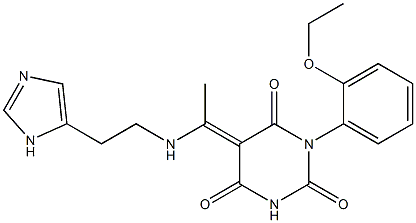 (5E)-1-(2-ETHOXYPHENYL)-5-(1-{[2-(1H-IMIDAZOL-5-YL)ETHYL]AMINO}ETHYLIDENE)PYRIMIDINE-2,4,6(1H,3H,5H)-TRIONE Struktur