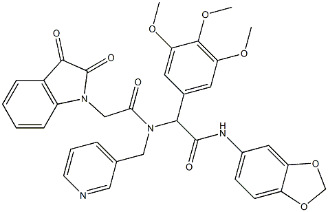 N-(BENZO[D][1,3]DIOXOL-5-YL)-2-(2-(2,3-DIOXOINDOLIN-1-YL)-N-(PYRIDIN-3-YLMETHYL)ACETAMIDO)-2-(3,4,5-TRIMETHOXYPHENYL)ACETAMIDE Struktur