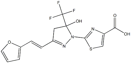 2-[3-[(E)-2-(2-FURYL)VINYL]-5-HYDROXY-5-(TRIFLUOROMETHYL)-4,5-DIHYDRO-1H-PYRAZOL-1-YL]-1,3-THIAZOLE-4-CARBOXYLIC ACID Struktur