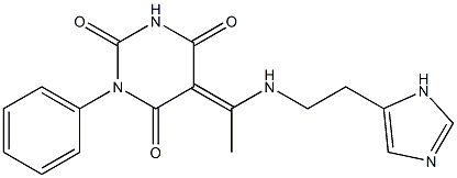 (5E)-5-(1-{[2-(1H-IMIDAZOL-5-YL)ETHYL]AMINO}ETHYLIDENE)-1-PHENYLPYRIMIDINE-2,4,6(1H,3H,5H)-TRIONE Struktur