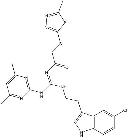 (E)-N-((2-(5-CHLORO-1H-INDOL-3-YL)ETHYLAMINO)(4,6-DIMETHYLPYRIMIDIN-2-YLAMINO)METHYLENE)-2-(5-METHYL-1,3,4-THIADIAZOL-2-YLTHIO)ACETAMIDE Struktur