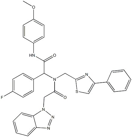 2-(2-(1H-BENZO[D][1,2,3]TRIAZOL-1-YL)-N-((4-PHENYLTHIAZOL-2-YL)METHYL)ACETAMIDO)-2-(4-FLUOROPHENYL)-N-(4-METHOXYPHENYL)ACETAMIDE Struktur