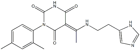 (5E)-1-(2,4-DIMETHYLPHENYL)-5-(1-{[2-(1H-IMIDAZOL-5-YL)ETHYL]AMINO}ETHYLIDENE)PYRIMIDINE-2,4,6(1H,3H,5H)-TRIONE Struktur