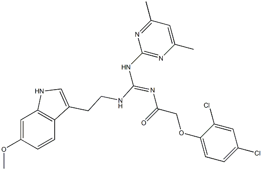 (E)-2-(2,4-DICHLOROPHENOXY)-N-((4,6-DIMETHYLPYRIMIDIN-2-YLAMINO)(2-(6-METHOXY-1H-INDOL-3-YL)ETHYLAMINO)METHYLENE)ACETAMIDE Struktur