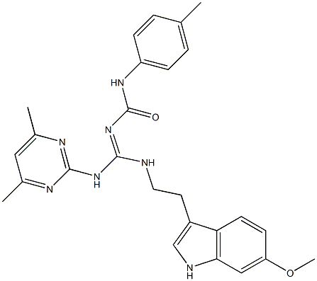 N-((E)-[(4,6-DIMETHYL-2-PYRIMIDINYL)AMINO]{[2-(6-METHOXY-1H-INDOL-3-YL)ETHYL]AMINO}METHYLIDENE)-N'-(4-METHYLPHENYL)UREA Struktur