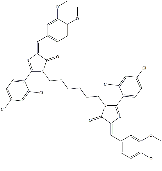 (E)-2-(2,4-DICHLOROPHENYL)-1-(6-((Z)-2-(2,4-DICHLOROPHENYL)-4-(3,4-DIMETHOXYBENZYLIDENE)-5-OXO-4,5-DIHYDROIMIDAZOL-1-YL)HEXYL)-4-(3,4-DIMETHOXYBENZYLIDENE)-1H-IMIDAZOL-5(4H)-ONE Struktur