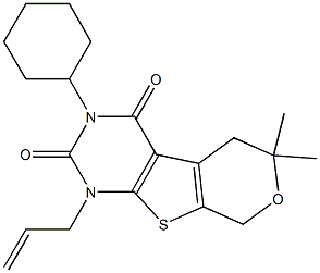 1-ALLYL-3-CYCLOHEXYL-6,6-DIMETHYL-1,5,6,8-TETRAHYDRO-2H-PYRANO[4',3':4,5]THIENO[2,3-D]PYRIMIDINE-2,4(3H)-DIONE Struktur