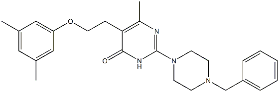 2-(4-BENZYLPIPERAZIN-1-YL)-5-(2-(3,5-DIMETHYLPHENOXY)ETHYL)-6-METHYLPYRIMIDIN-4(3H)-ONE Struktur