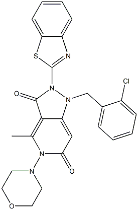 2-(BENZO[D]THIAZOL-2-YL)-1-(2-CHLOROBENZYL)-4-METHYL-5-MORPHOLINO-1,2-DIHYDRO-5H-PYRAZOLO[4,3-C]PYRIDINE-3,6-DIONE Struktur