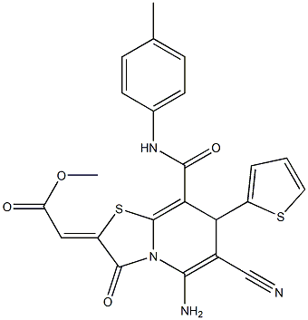 METHYL 2-[5-AMINO-6-CYANO-3-OXO-7-(2-THIENYL)-8-(4-TOLUIDINOCARBONYL)-7H-[1,3]THIAZOLO[3,2-A]PYRIDIN-2(3H)-YLIDENE]ACETATE Struktur