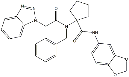 N-(1,3-BENZODIOXOL-5-YL)-1-[[2-(1H-1,2,3-BENZOTRIAZOL-1-YL)ACETYL](BENZYL)AMINO]CYCLOPENTANECARBOXAMIDE Struktur