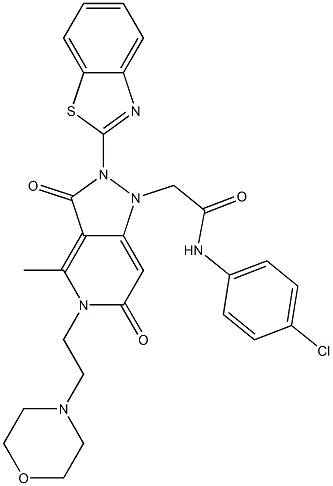 2-(2-(BENZO[D]THIAZOL-2-YL)-4-METHYL-5-(2-MORPHOLINOETHYL)-3,6-DIOXO-2,3,5,6-TETRAHYDROPYRAZOLO[4,3-C]PYRIDIN-1-YL)-N-(4-CHLOROPHENYL)ACETAMIDE Structure