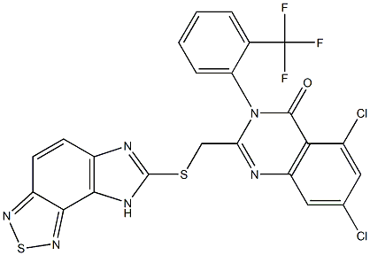 5,7-DICHLORO-2-[(8H-IMIDAZO[4,5-E][2,1,3]BENZOTHIADIAZOL-7-YLTHIO)METHYL]-3-[2-(TRIFLUOROMETHYL)PHENYL]QUINAZOLIN-4(3H)-ONE Struktur