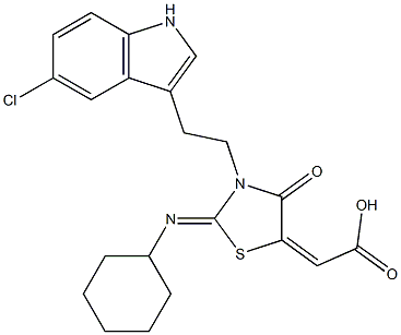 2-[3-[2-(5-CHLORO-1H-INDOL-3-YL)ETHYL]-2-(CYCLOHEXYLIMINO)-4-OXO-1,3-THIAZOLIDIN-5-YLIDENE]ACETIC ACID Struktur