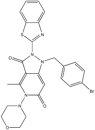 2-(BENZO[D]THIAZOL-2-YL)-1-(4-BROMOBENZYL)-4-METHYL-5-MORPHOLINO-1,2-DIHYDRO-5H-PYRAZOLO[4,3-C]PYRIDINE-3,6-DIONE Struktur