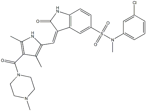 (3Z)-N-(3-CHLOROPHENYL)-3-([3,5-DIMETHYL-4-[(4-METHYLPIPERAZIN-1-YL)CARBONYL]-1H-PYRROL-2-YL]METHYLENE)-N-METHYL-2-OXO-2,3-DIHYDRO-1H-INDOLE-5-SULFONAMIDE Struktur