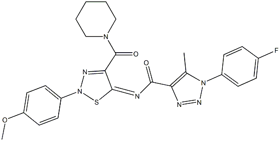 (Z)-1-(4-FLUOROPHENYL)-N-(2-(4-METHOXYPHENYL)-4-(PIPERIDINE-1-CARBONYL)-1,2,3-THIADIAZOL-5(2H)-YLIDENE)-5-METHYL-1H-1,2,3-TRIAZOLE-4-CARBOXAMIDE Struktur