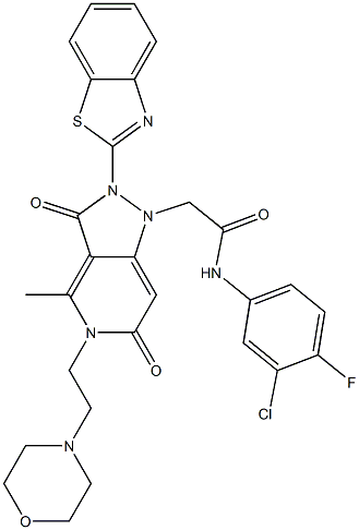 2-(2-(BENZO[D]THIAZOL-2-YL)-4-METHYL-5-(2-MORPHOLINOETHYL)-3,6-DIOXO-2,3,5,6-TETRAHYDROPYRAZOLO[4,3-C]PYRIDIN-1-YL)-N-(3-CHLORO-4-FLUOROPHENYL)ACETAMIDE Struktur