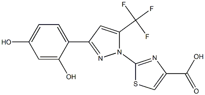 2-[3-(2,4-DIHYDROXYPHENYL)-5-(TRIFLUOROMETHYL)-1H-PYRAZOL-1-YL]-1,3-THIAZOLE-4-CARBOXYLIC ACID Struktur