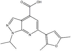 6-(2,5-DIMETHYL-3-FURYL)-1-ISOPROPYL-1H-PYRAZOLO[3,4-B]PYRIDINE-4-CARBOXYLIC ACID Struktur