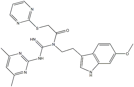 N-(4,6-DIMETHYL-2-PYRIMIDINYL)-N'-[2-(6-METHOXY-1H-INDOL-3-YL)ETHYL]-N'-[2-(2-PYRIMIDINYLSULFANYL)ACETYL]GUANIDINE Struktur