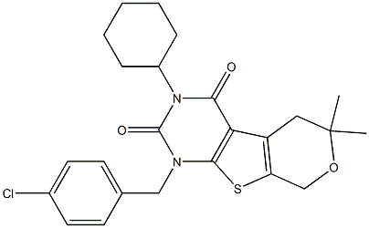 1-(4-CHLOROBENZYL)-3-CYCLOHEXYL-6,6-DIMETHYL-1,5,6,8-TETRAHYDRO-2H-PYRANO[4',3':4,5]THIENO[2,3-D]PYRIMIDINE-2,4(3H)-DIONE Struktur