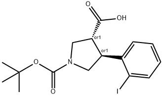 BOC-(+/-)-TRANS-4-(2-IODOPHENYL)-PYRROLIDINE-3-CARBOXYLIC ACID Struktur