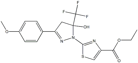 ETHYL 2-[5-HYDROXY-3-(4-METHOXYPHENYL)-5-(TRIFLUOROMETHYL)-4,5-DIHYDRO-1H-PYRAZOL-1-YL]-1,3-THIAZOLE-4-CARBOXYLATE Struktur