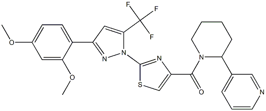 (2-(3-(2,4-DIMETHOXYPHENYL)-5-(TRIFLUOROMETHYL)-1H-PYRAZOL-1-YL)THIAZOL-4-YL)(2-(PYRIDIN-3-YL)PIPERIDIN-1-YL)METHANONE Struktur