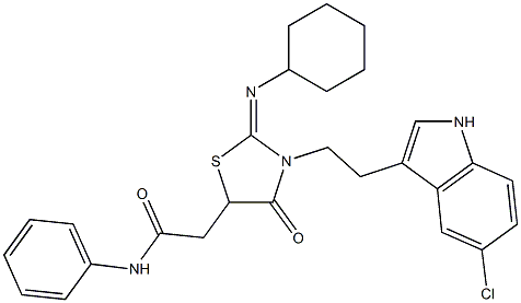 (E)-2-(3-(2-(5-CHLORO-1H-INDOL-3-YL)ETHYL)-2-(CYCLOHEXYLIMINO)-4-OXOTHIAZOLIDIN-5-YL)-N-PHENYLACETAMIDE Struktur