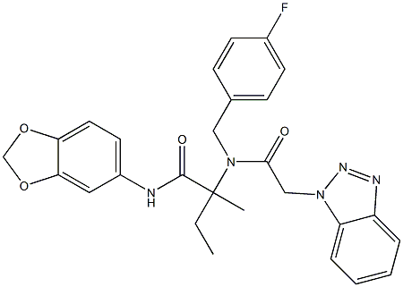 2-(2-(1H-BENZO[D][1,2,3]TRIAZOL-1-YL)-N-(4-FLUOROBENZYL)ACETAMIDO)-N-(BENZO[D][1,3]DIOXOL-5-YL)-2-METHYLBUTANAMIDE Struktur