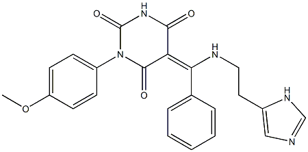 5-[(E)-{[2-(1H-IMIDAZOL-5-YL)ETHYL]AMINO}(PHENYL)METHYLIDENE]-1-(4-METHOXYPHENYL)-2,4,6(1H,3H,5H)-PYRIMIDINETRIONE Struktur