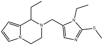 1-ETHYL-2-(3-ETHYL-2-METHYLSULFANYL-3H-IMIDAZOL-4-YLMETHYL)-1,2,3,4-TETRAHYDRO-PYRROLO[1,2-A]PYRAZIN Struktur