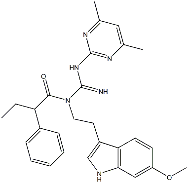 N-(4,6-DIMETHYL-2-PYRIMIDINYL)-N'-[2-(6-METHOXY-1H-INDOL-3-YL)ETHYL]-N'-(2-PHENYLBUTANOYL)GUANIDINE Struktur