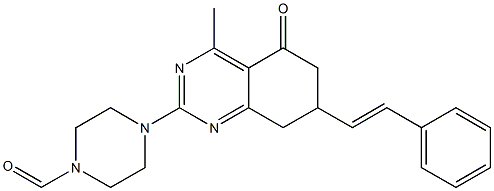 (E)-4-(4-METHYL-5-OXO-7-STYRYL-5,6,7,8-TETRAHYDROQUINAZOLIN-2-YL)PIPERAZINE-1-CARBALDEHYDE Struktur