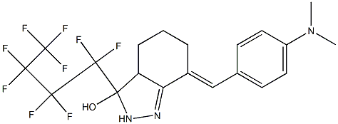 7-(E)-(P-DIMETHYLAMINOBENZYLIDENE)-3,3A,4,5,6,7-HEXAHYDRO-3-HYDROXY-3-PERFLUOROBUTYL-2H-INDAZOLE Struktur