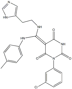 (5Z)-5-{{[2-(1H-IMIDAZOL-5-YL)ETHYL]AMINO}[(4-METHYLPHENYL)AMINO]METHYLENE}-1-(3-CHLOROPHENYL)PYRIMIDINE-2,4,6(1H,3H,5H)-TRIONE Struktur