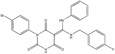 (Z)-1-(4-BROMOPHENYL)-5-((4-FLUOROBENZYLAMINO)(PHENYLAMINO)METHYLENE)PYRIMIDINE-2,4,6(1H,3H,5H)-TRIONE Struktur