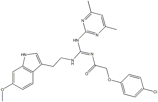 (E)-2-(4-CHLOROPHENOXY)-N-((4,6-DIMETHYLPYRIMIDIN-2-YLAMINO)(2-(6-METHOXY-1H-INDOL-3-YL)ETHYLAMINO)METHYLENE)ACETAMIDE Struktur