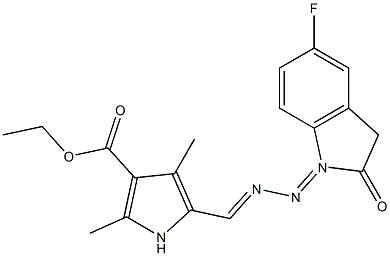 5-([5-FLUORO-2-OXO-1,2-DIHYDRO-INDOL-(3Z)-YLIDENE]-HYDRAZONOMETHYL)-2,4-DIMETHYL-1H-PYRROLE-3-CARBOXYLIC ACID ETHYL ESTER Struktur