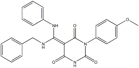 (Z)-5-((BENZYLAMINO)(PHENYLAMINO)METHYLENE)-1-(4-METHOXYPHENYL)PYRIMIDINE-2,4,6(1H,3H,5H)-TRIONE Struktur