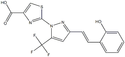 2-[3-[(E)-2-(2-HYDROXYPHENYL)VINYL]-5-(TRIFLUOROMETHYL)-1H-PYRAZOL-1-YL]-1,3-THIAZOLE-4-CARBOXYLIC ACID Struktur