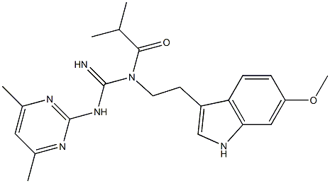 N-(4,6-DIMETHYL-2-PYRIMIDINYL)-N'-ISOBUTYRYL-N'-[2-(6-METHOXY-1H-INDOL-3-YL)ETHYL]GUANIDINE Struktur