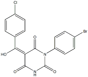 (5E)-1-(4-BROMOPHENYL)-5-[(4-CHLOROPHENYL)(HYDROXY)METHYLENE]PYRIMIDINE-2,4,6(1H,3H,5H)-TRIONE Struktur